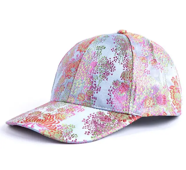 Fashion Women Colorful Flower Rhinestone Baseball Cap Silks Satin CAP 