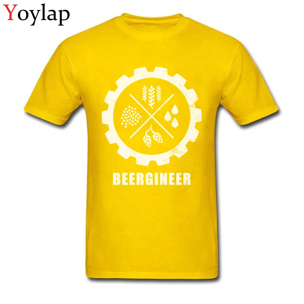 Funny Unique T-shirts Crewneck Cotton Fabric Beergineer Gear T-Shirt Student Tops Tees Short Sleeve Summer Autumn Unique Tee-Shirt yellow