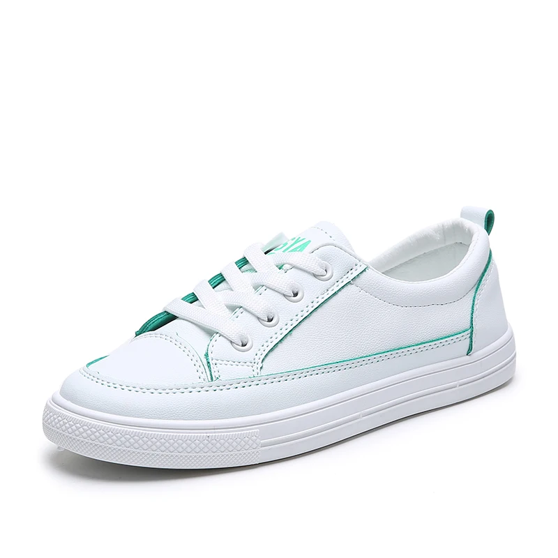 New Designer White Casual Sneakers Women Shoes PU Leather Canvas Sneakers Female Autumn Tenis chaussures femme Dropshipping - Цвет: Green