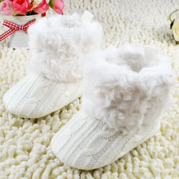 Детские вязаные меховые короткие теплые мягкие зимние ботинки с мягкой подошвой для маленьких мальчиков и девочек; 5 цветов; 0-18 месяцев - Цвет: W