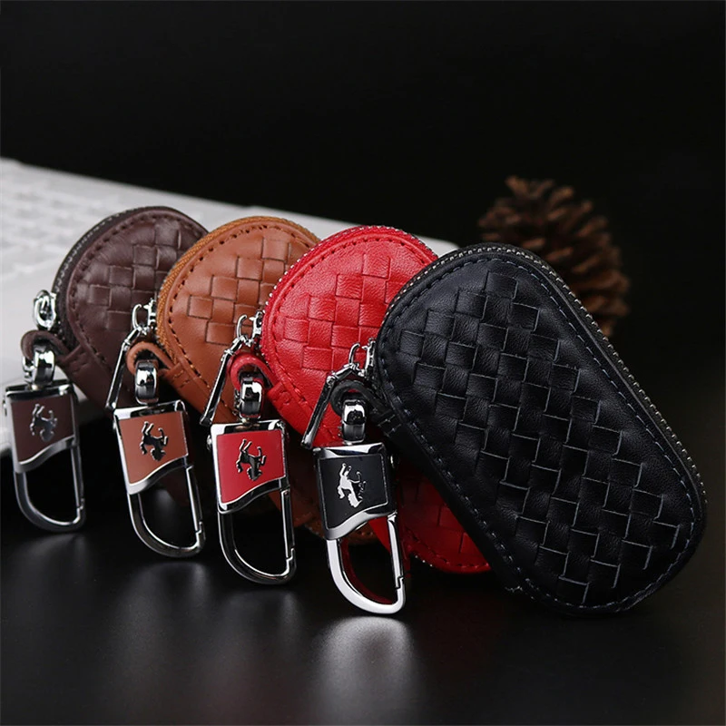 Genuine Cow Leather Women & Men Car Key Case Wallet Hand Woven Key Bag Housekeeper For Ferrari Black Original F40 F430 F12 Genuine Cow Leather Women & Men Car Key Case Wallet Hand Woven Key Bag Housekeeper For Ferrari Black Original F40 F430 F12
