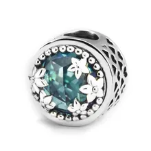Подходит для браслетов Pandora DIY бусины для изготовления ювелирных изделий из стерлингового серебра-ювелирные изделия Plumeria Meadow с зеленым CZ Серебряные Подвески Berloque
