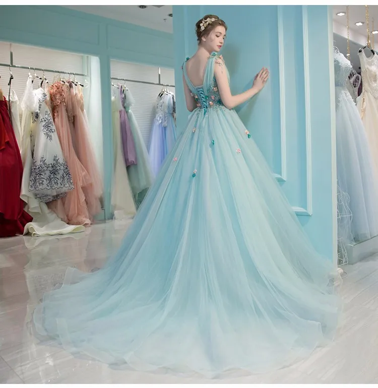 Robe de Mariage сексуальное бальное платье с открытой спиной, кружевные свадебные платья, роскошный светильник, голубые Свадебные платья с бисером, Vestido de Noiva
