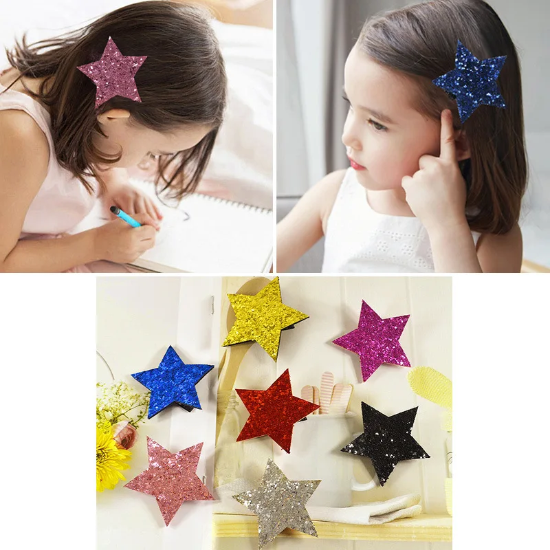 

Fashion Shiny Sythetic Leather Star Barrette For Kid Girls Bling Leather Children Hair Clips Toddlers Hairpins Hair Accessories