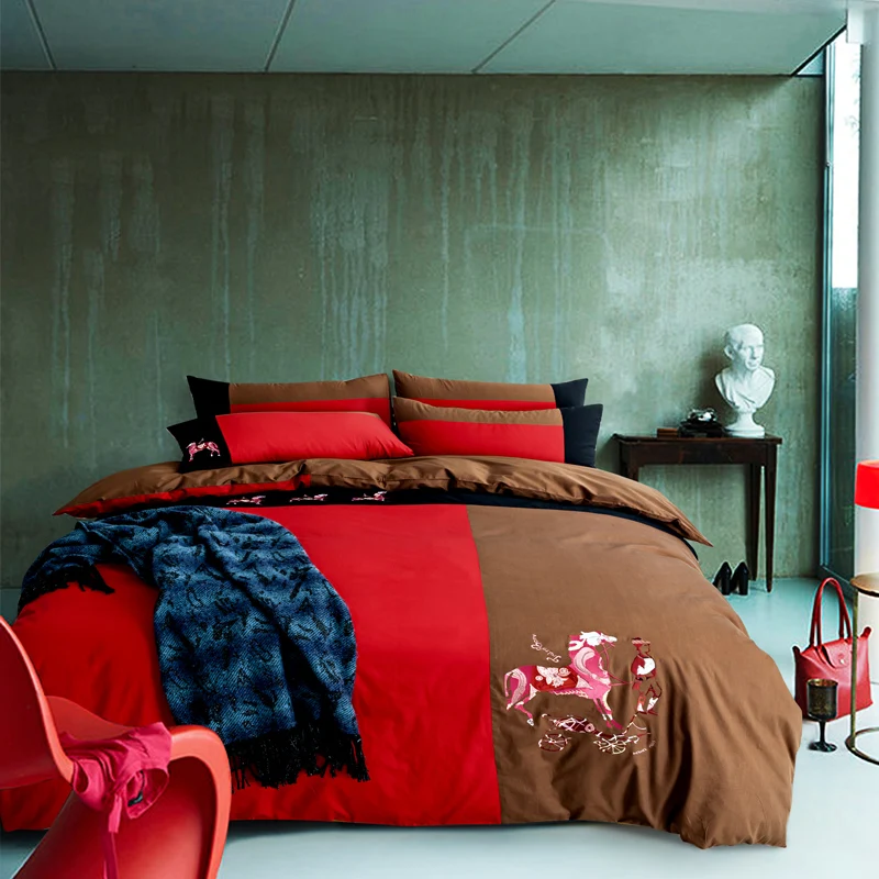 Fashion English Style Embroidery Cotton Bedding Set Satin Duvet