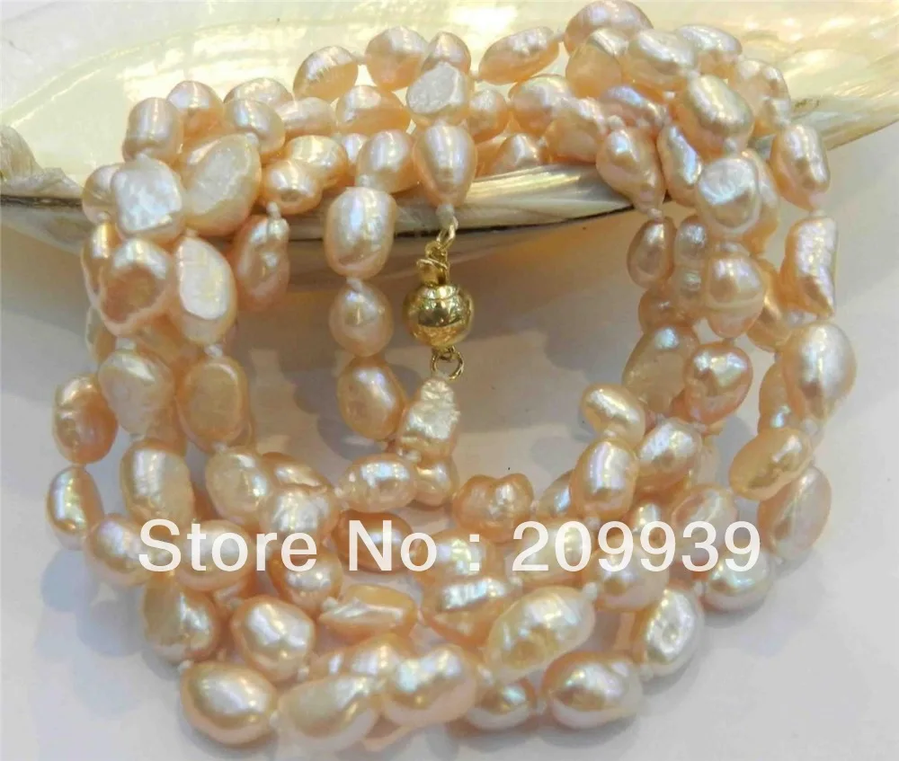 

hui0011 LONG 48 INCHES 7-9MM PINK AKOYA CULTURED PEARL NECKLACE 18KGP