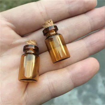 

13*24*6mm 1ml Mini Amber Glass Bottles With Cork Empty Tiny Glass Vials Jars Small Wishing Bottle 100pcs/lot Free Shipping