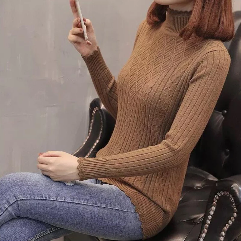 

Fanco Winter Sweater Women New Fashion Half-Turtleneck Knitted Pullover Slim Large Size Knit Bottom Shirt Women Clothing