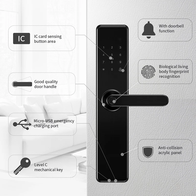  PIORLD Smart Door Fingerprint LockSecurity Home Keyless Lock Wifi Password RFID Card Lock Wireless  - 32983718299