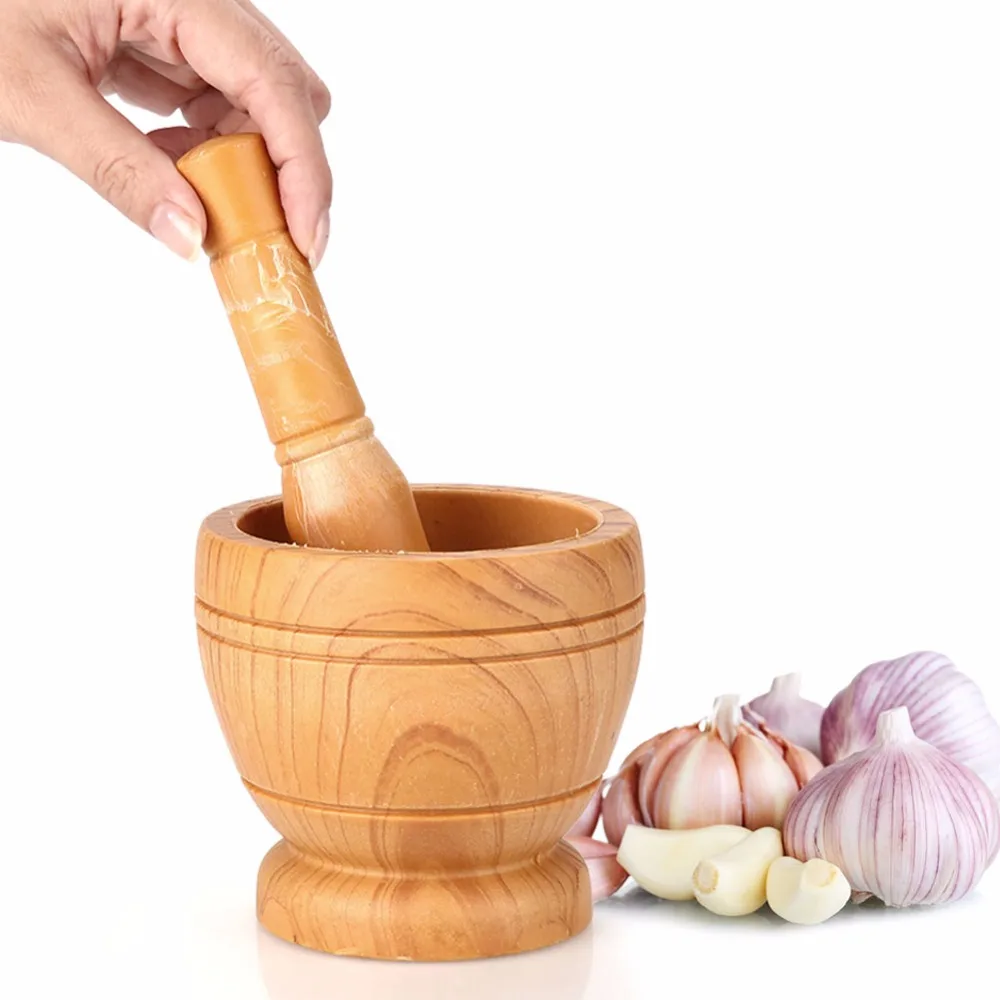New Mini Wooden Mortar /& Pestle Grinding Bowl Set Garlic Crush Pot Kitchen Tool