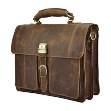 Hot Selling !!! New Foreign Trade Import Men Retro Crazy Horse Leather Business Briefcase 16 Inches Big Capacity Laptop Bags