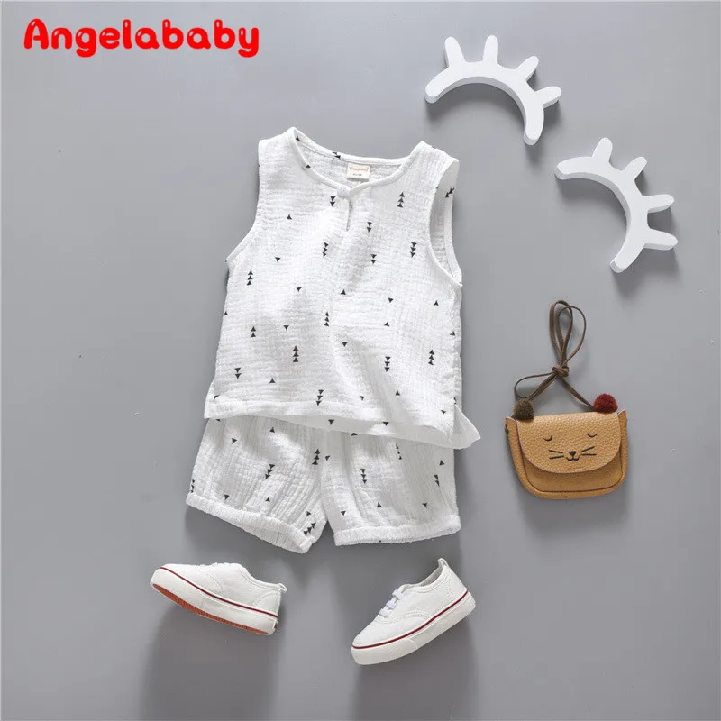 

Cotton Baby Summer Clothing Sets Star Tree Print Clothing Sets 2017 Boys Girls Tank tops and Shorts 2 pcs Suits