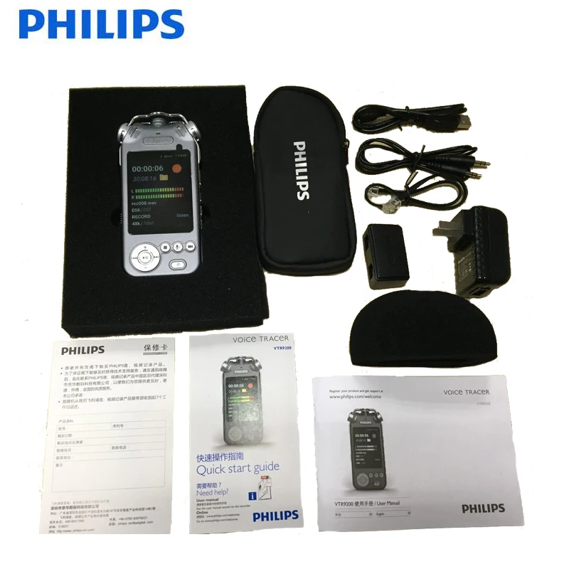 Philips VTR9200 32 ГБ Цифровой диктофон HIFI воспроизведение музыки Встроенная камера в режиме реального времени голос для текста подключение телефона приложение
