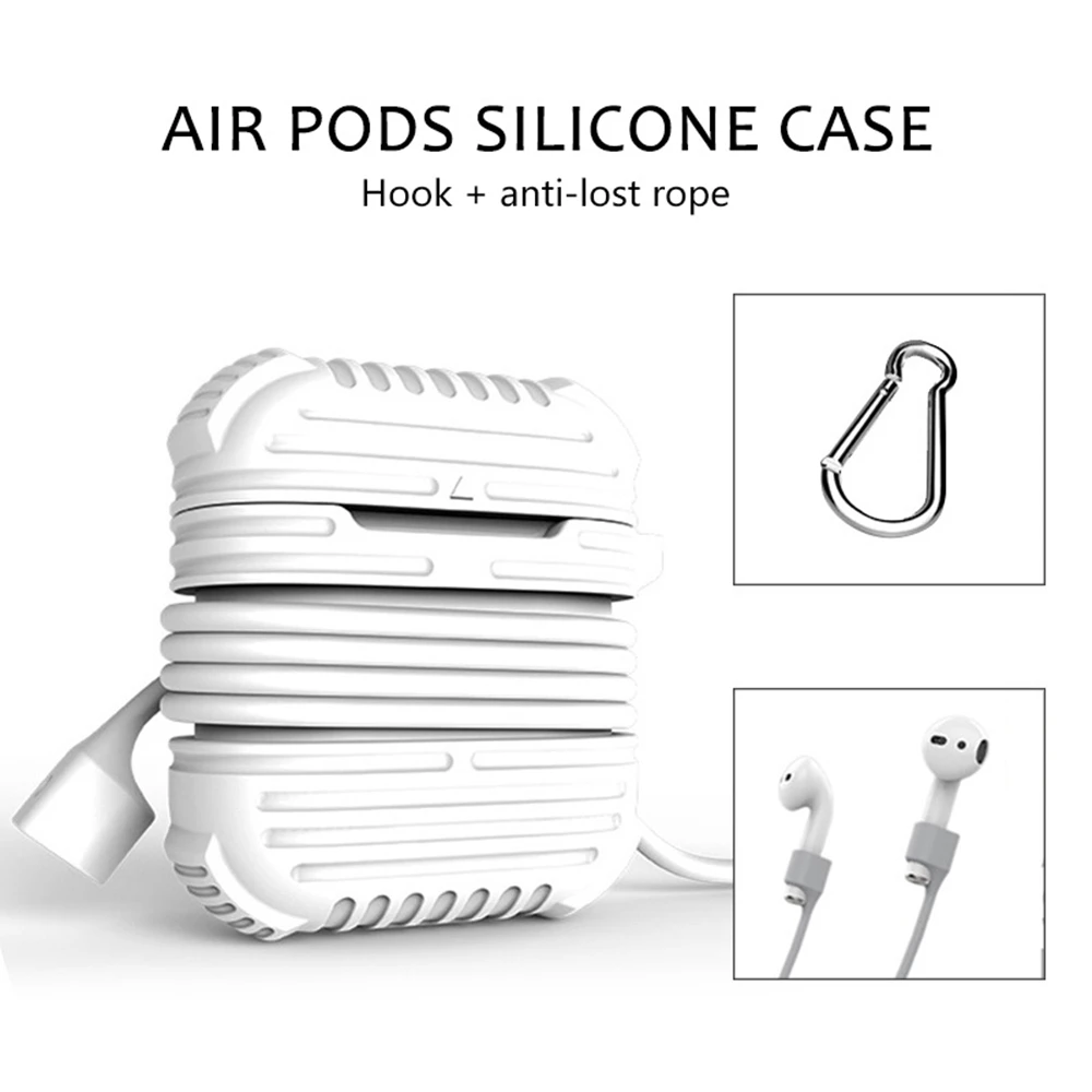 

Soft Silicone Earphone Case for apple Airpods Accessories Wireless Charging box Earphone Case +hook +Anti-lost rope