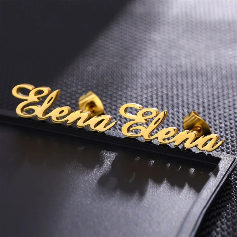 

Personalized Name Letter Stud Earrings For Women Girls Stainless Steel Custom Name Piercing Earrings Cursive Nameplate Jewelry