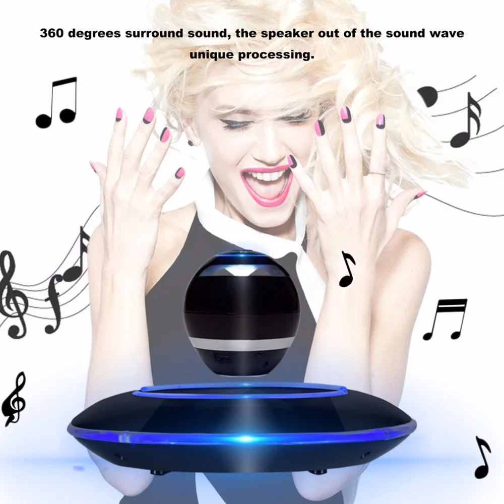 Уникальный дизайн Беспроводной Bluetooth левитирующий динамик 360 градусов объемный звук светодиодный свет плавающей Динамик для смартфонов