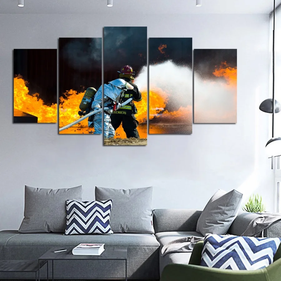 5 Panel canvas wall art firefighter hero canvas painting room decor