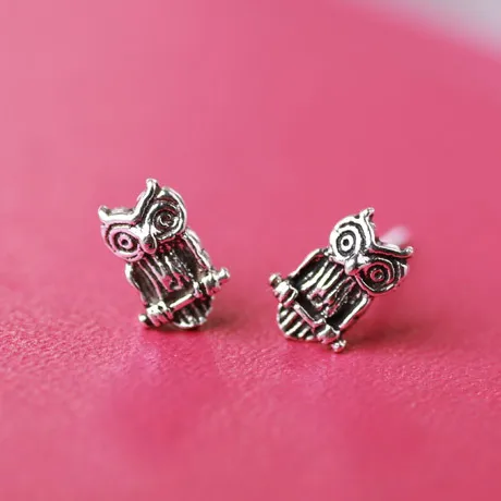 

925 Sterling Silver Earrings For Women Cute Vintage Silver Owl Ear Rings Studs Earings Brincos Jewelry Wedding Gift Bijouterie