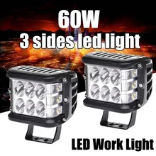 Lampe de travail à 3 LED latérales 60W 12V 24V, 2 pièces, lampe de travail pour la conduite de bateau, voiture, tracteur, camion, 4x4 SUV ATV, 4 pouces