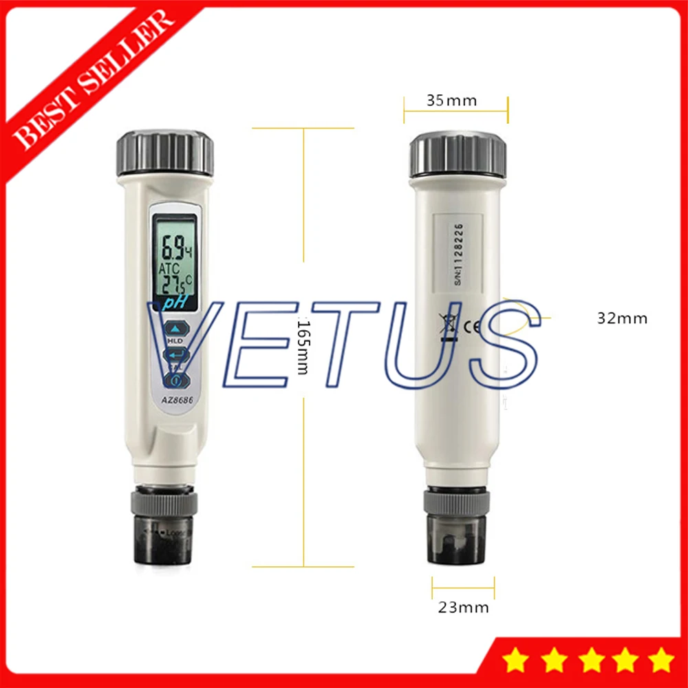 

AZ8686 Digital Waterproof Pen type pH Water Quality Tester Temperature Temp pH value With ATC Display