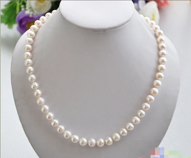 

P4461 lustre 18" 10mm ROUND white Freshwater cultured PEARL NECKLACE ^^^@^Noble style Natural Fine jewe SHIPPING (C0309)