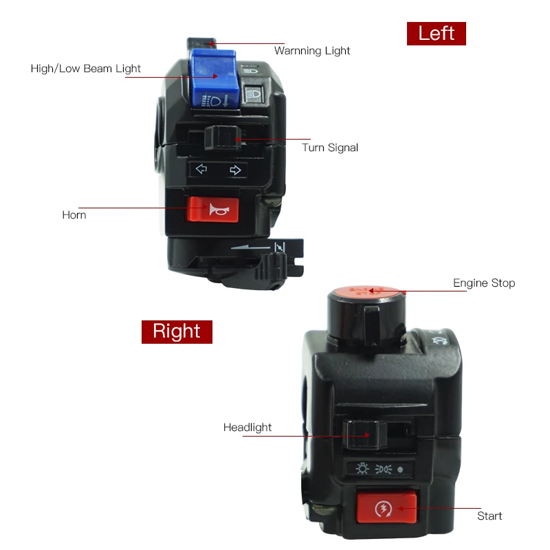 2 шт., универсальный 7/8 ''22 мм переключатель для мотоцикла, мотоциклетный рожок, сигнальный светильник, пусковой переключатель, руль, Электрический контроллер