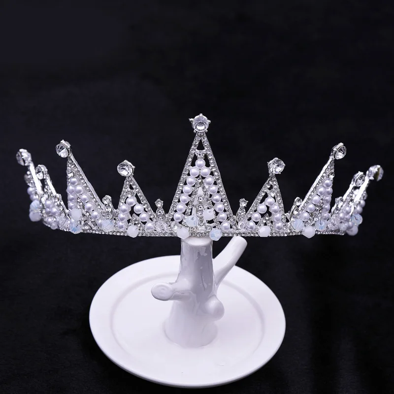 Crystal Crown Rhinestone Tiara Pearl Wedding Hair Accessories Silver Prom Bridal Hair Jewelry For Women And Girls