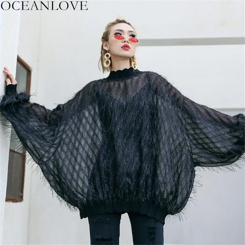Женские шифоновые топы с кисточками OCEANLOVE свободные блузки рукавами летучая мышь