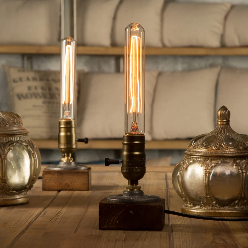  Dimmer Vintage Industrial Decor Table Light Edison Bulb Wood Desk Lamp Retro Home Decor Lighting An - 32717384612