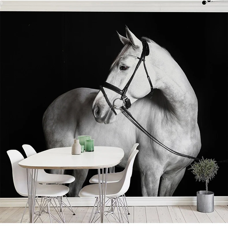 

Bacaz 3d Black white horse Animal Stickers Wallpaper Mural Art Wall Mural Wall paper walls for Living room Sofa Background Decor