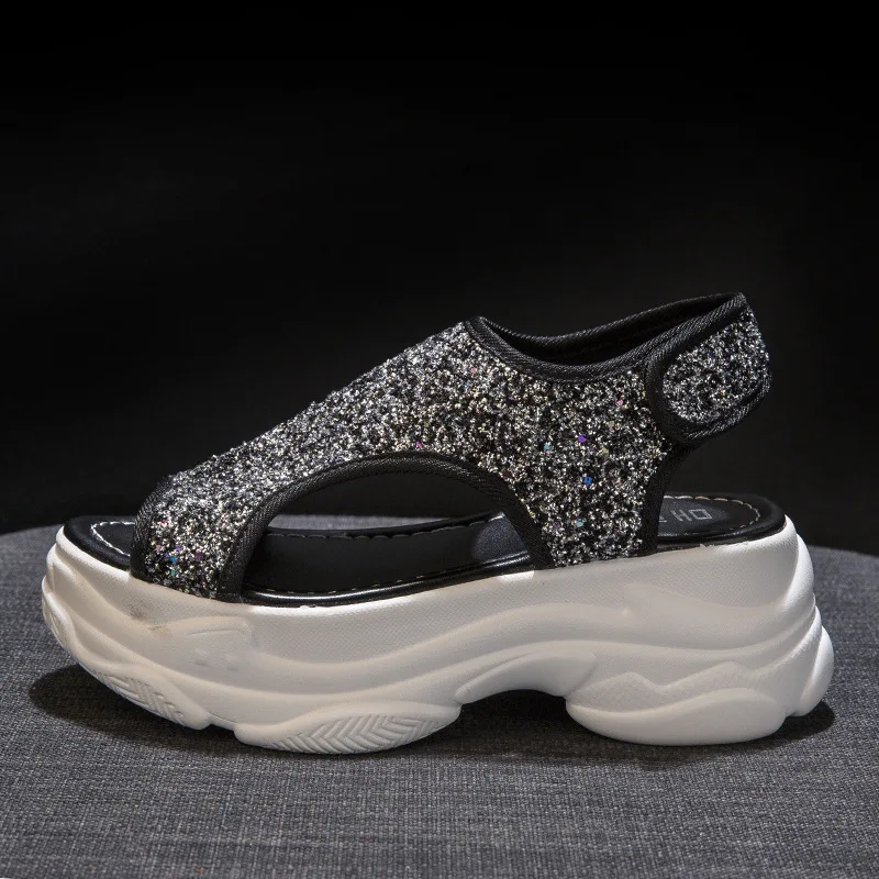 Women Sports Sandals 2019 Woman Platform Glitter Chunky Sandals Shoes Fashion Brand Wedges High 6 cm Blingbling Sandals SP-51 Women Sports Sandals 2019 Woman Platform Glitter Chunky Sandals Shoes Fashion Brand Wedges High 6 cm Blingbling Sandals SP-51