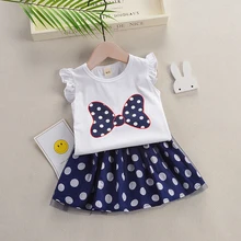 Bibicola/ комплект одежды для маленьких девочек, новая летняя хлопковая детская одежда в горошек футболка+ юбка, комплект одежды из 2 предметов для маленьких девочек
