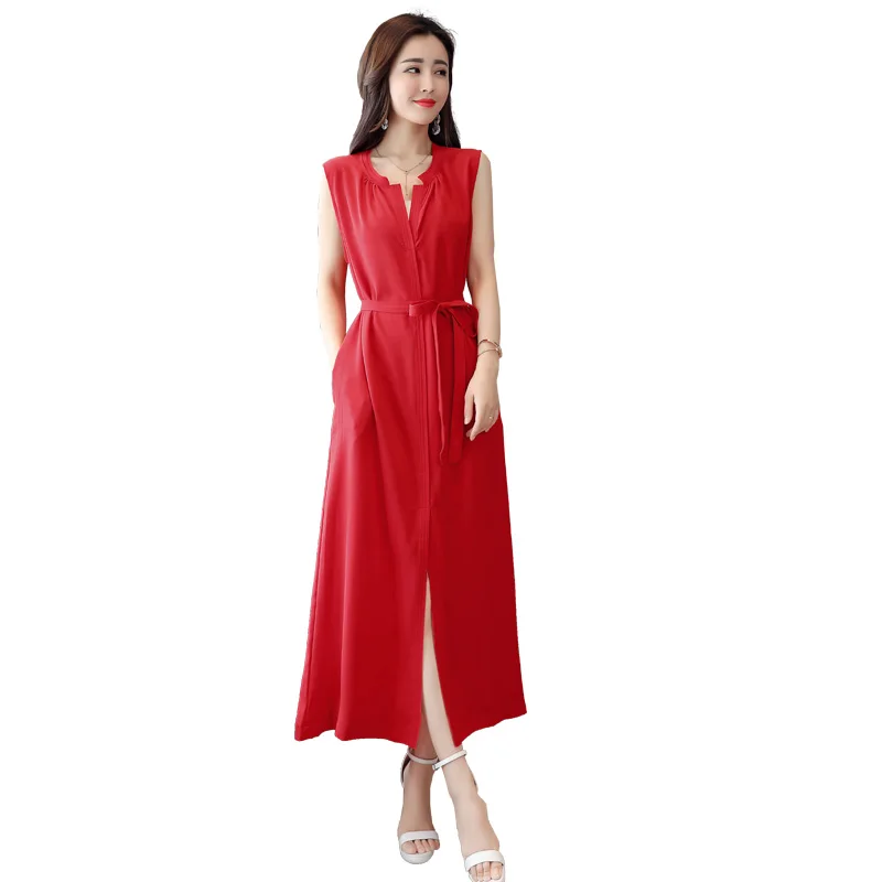 Notch Neck Tie Waist Surplice Обёрточная бумага Макси платье 2018 Лето воротник без рукавов