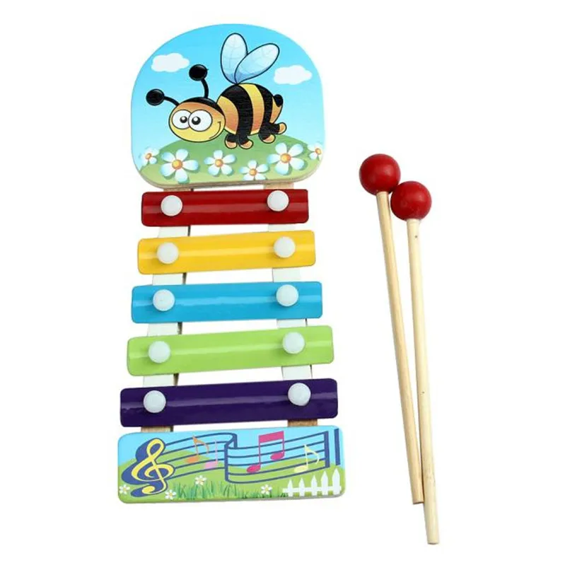 

Colorful Baby Kids Musical Toys 5-note Bee Pattern Xylophone Wooden Instrument Wisdom Development Early Education Toys #LR4