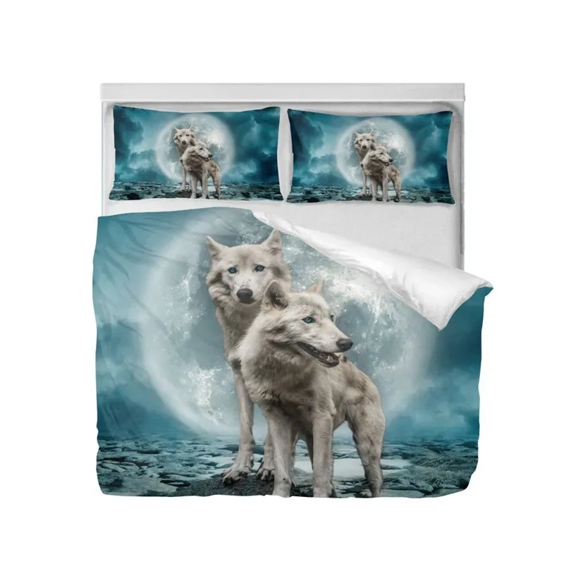 طقم سرير الأزياء بارد كرين الحيوان الذئب الطباعة أغطية لحاف الملكة حجم مزدوج غرفة نوم الديكور سرير مريح مجموعة 3 قطعة