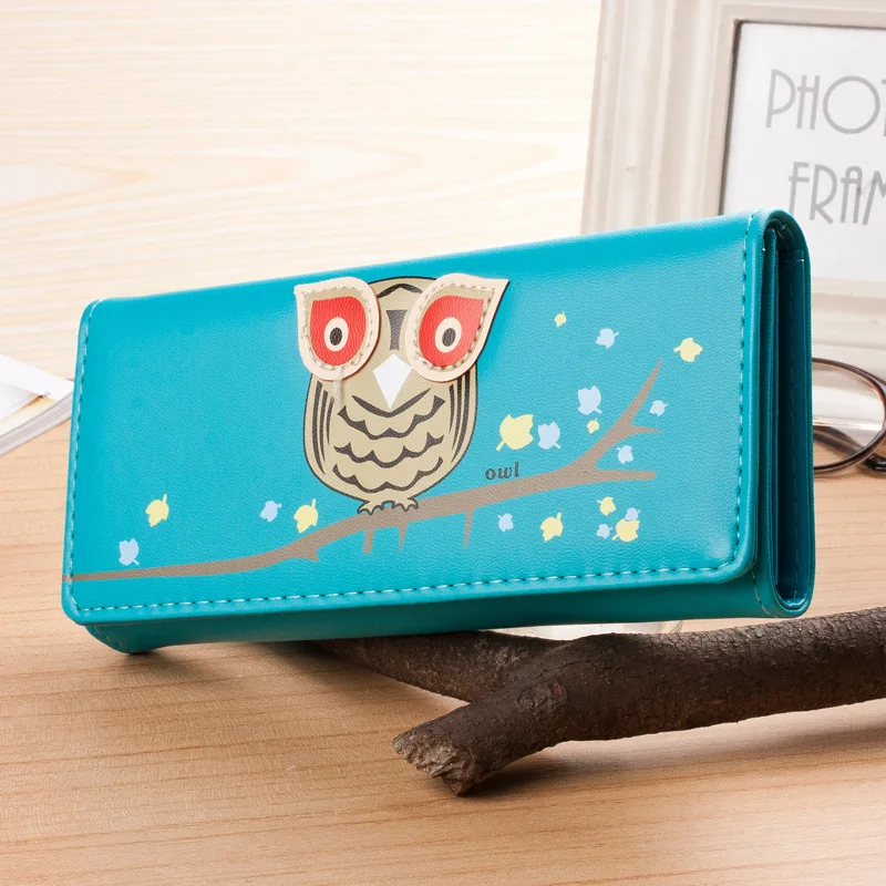 Free Shipping Brand PU Leather Wallet Female Owl Pattern Long Purses