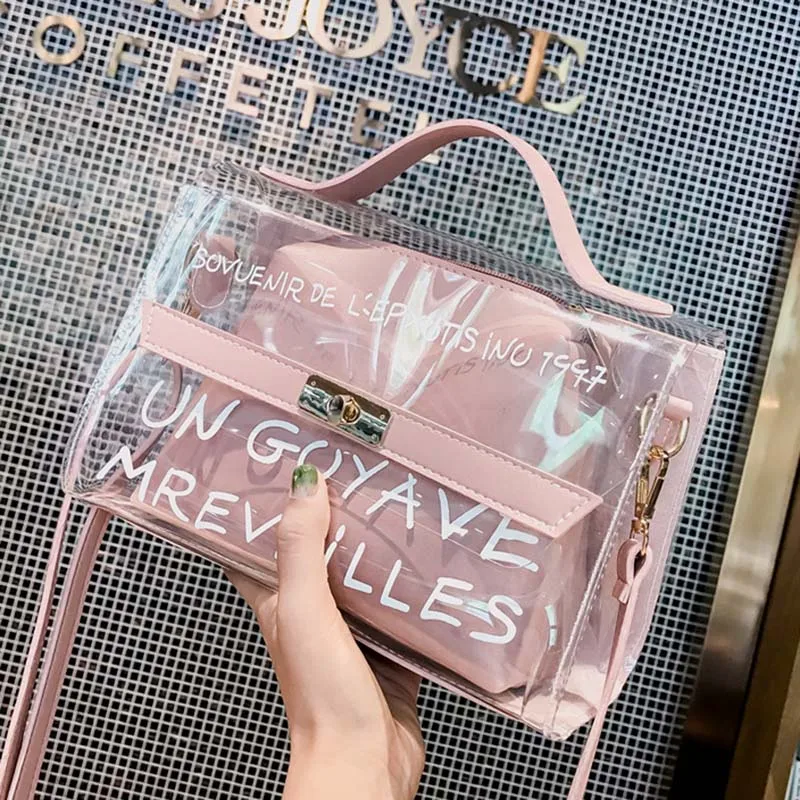 Hot Women Fashon Letter Transparent Handbag INS Popular Female Mini Shoulder Bags Travel Lady Exquisite Design Crossbody SS3480 (6)