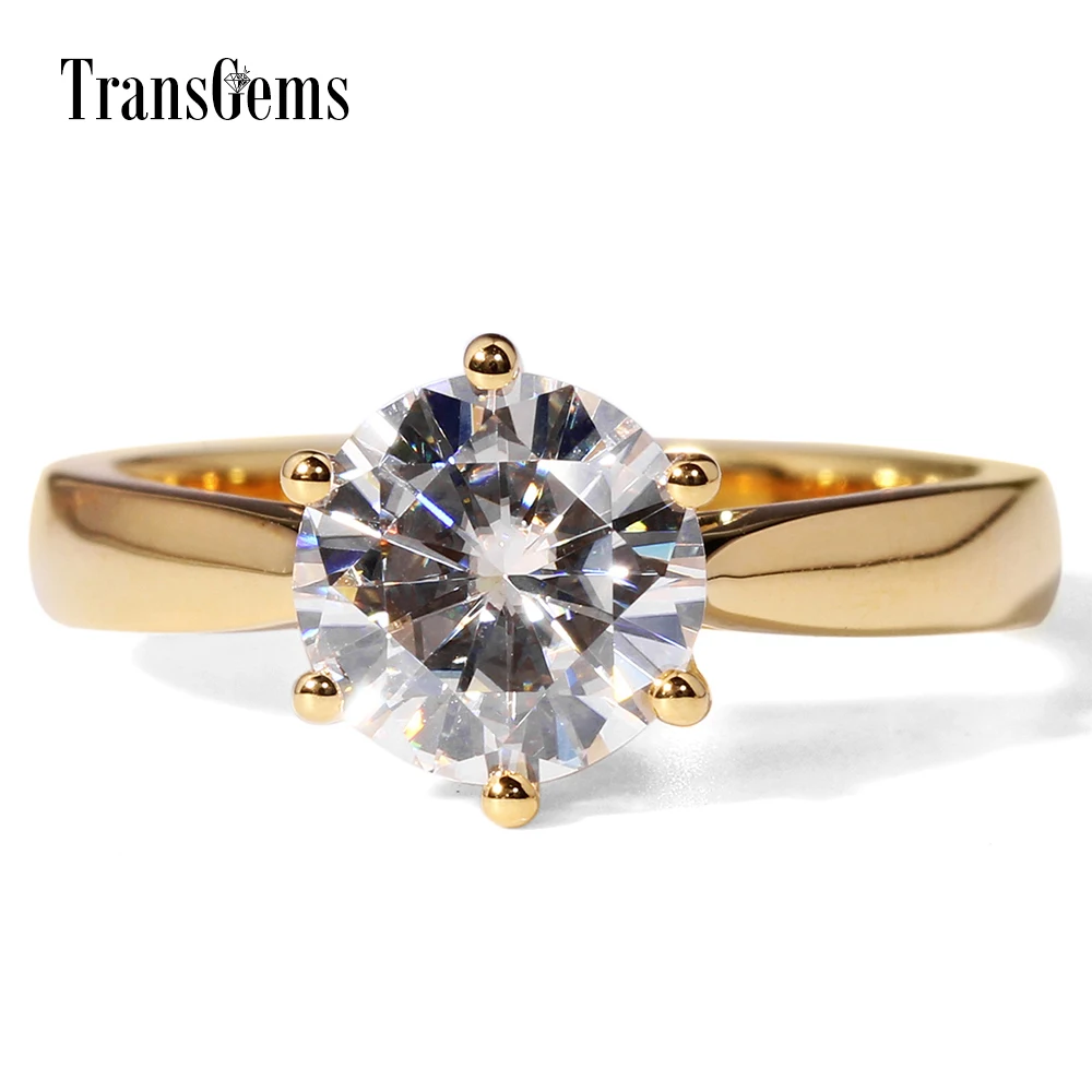 TransGems 2 Carat Lab Grown Moissanite Diamond Solitaire 6 Prongs Wedding Engagement Ring Solid