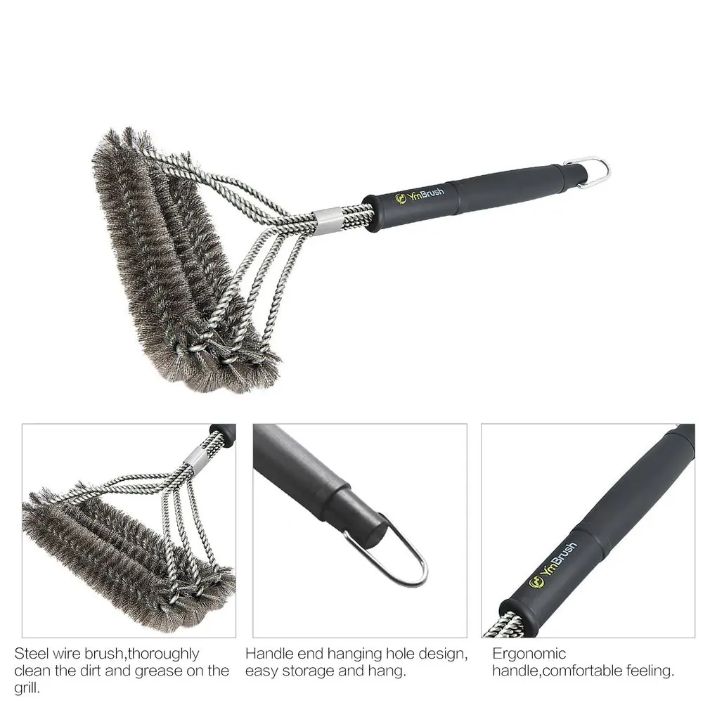 Grill Brush Barbecue Grill BBQ Brush Clean Tool Stainless Steel Wire Bristles Non-stick Cleaning Brushes With Handle