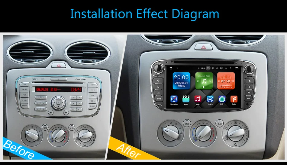 Excellent Eunavi Quad core 2G RAM Android 9  2 din Car DVD Player Car Radio GPS Navi for Ford Focus Galaxy with Audio tereo Head Unit 24