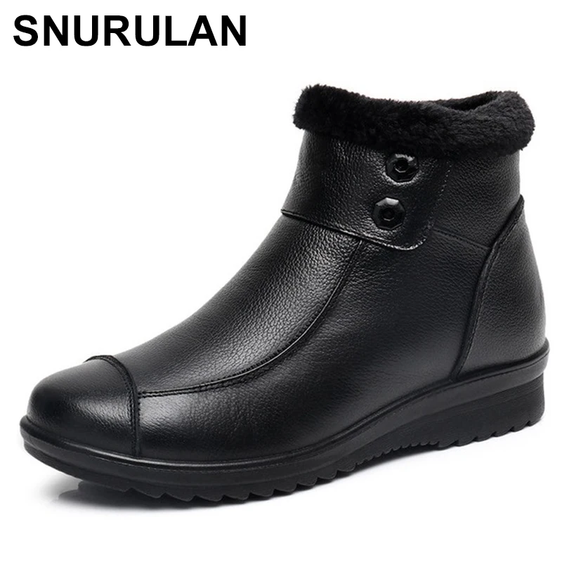 

SNURULAN 2017 Fashion Women's Boots Woman Genuine Leather Ankle Boots women warm plush winter shoes