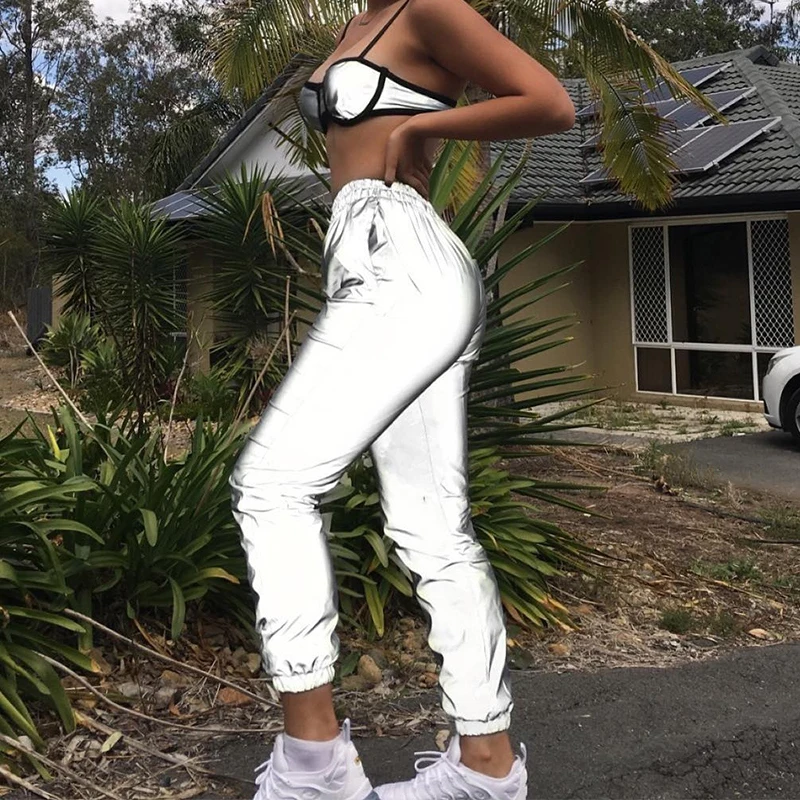 

Flash Reflective Loose Jogger Pants 2019 New Autumn Winter Women Streetwear Sweatpants Casual Gray Trousers