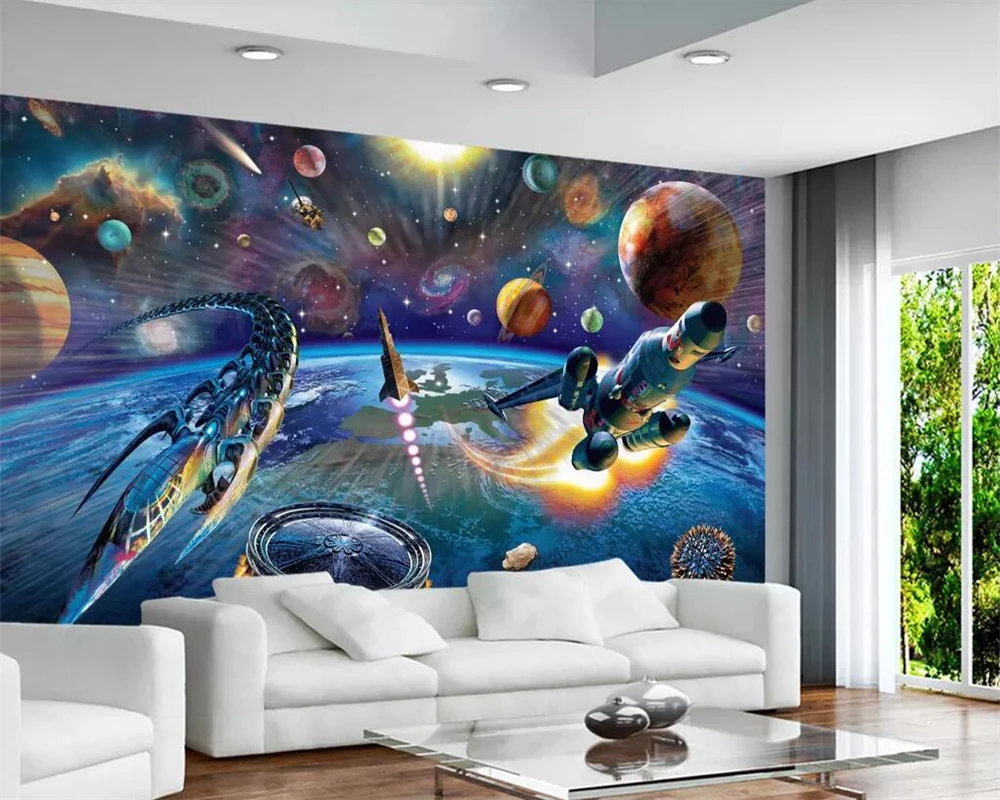 

Beibehang Custom wallpaper 3d hand-painted space spaceship children's room murals home decoration murals wallpaper for walls 3 d