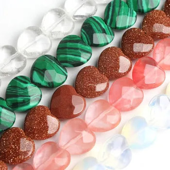 

Love Heart Cherry Quartz Natural Stone Beads Faceted Malachite Opal Sandstone For Jewelry Making Diy Bracelet Necklace 7.5inches