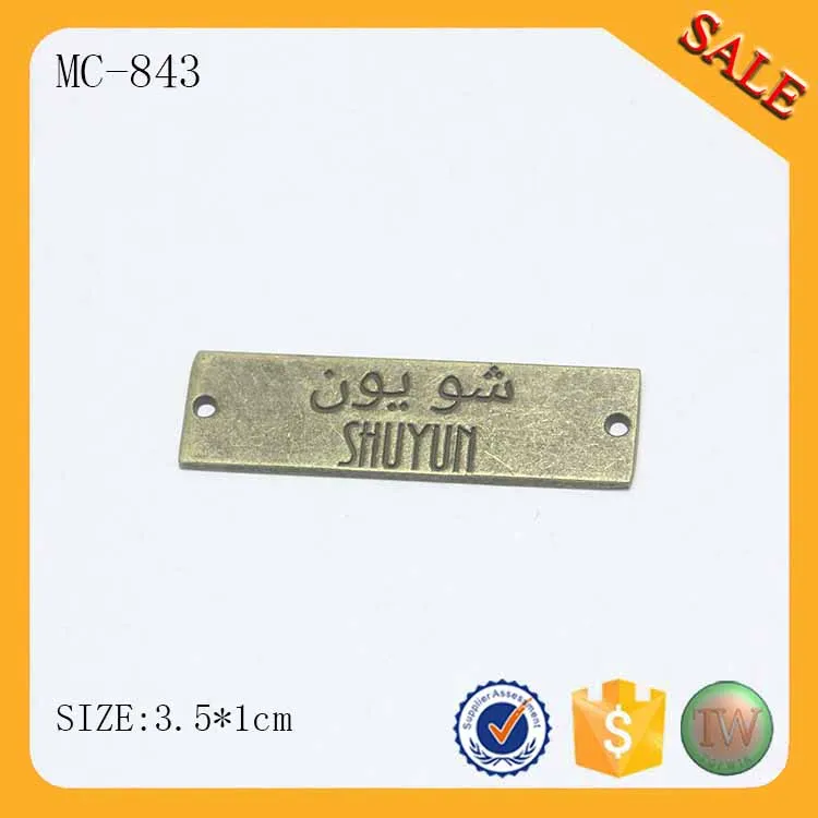 MC843 Square Custom antique brass Logo Small Metal Name Tags for