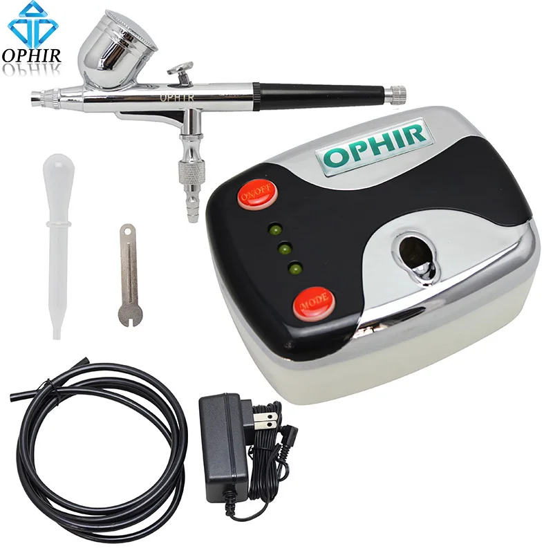 OPHIR 0.3mm Dual Action Airbrush Kit with Mini Airbrush Compressor for Nail Art Makeup Model Hobby Body Paint _AC002+AC004