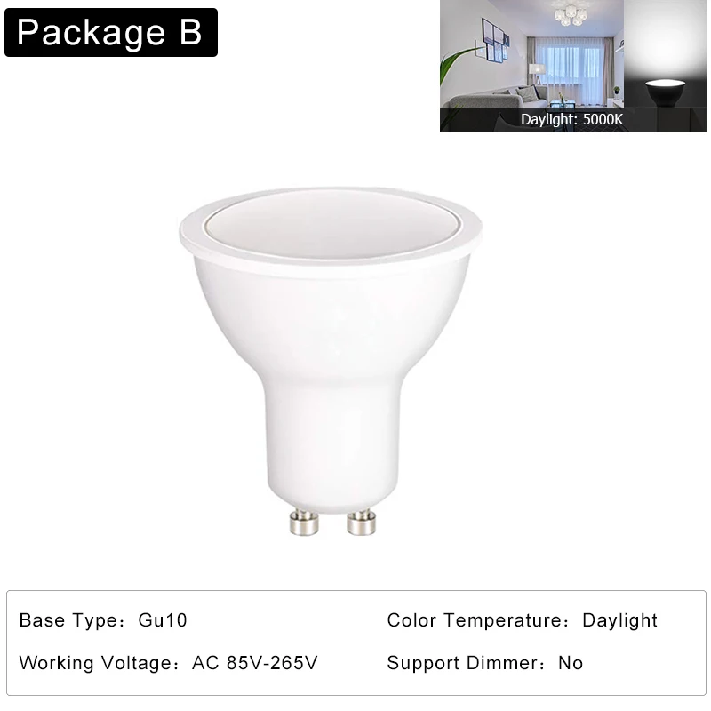 Супер яркий GU10 MR16 Светодиодный светильник с регулируемой яркостью лампада Точечный светильник энергосберегающий Домашний Светильник ing 85-265V 5W Лампада GU10 светодиодный светильник - Испускаемый цвет: Package B