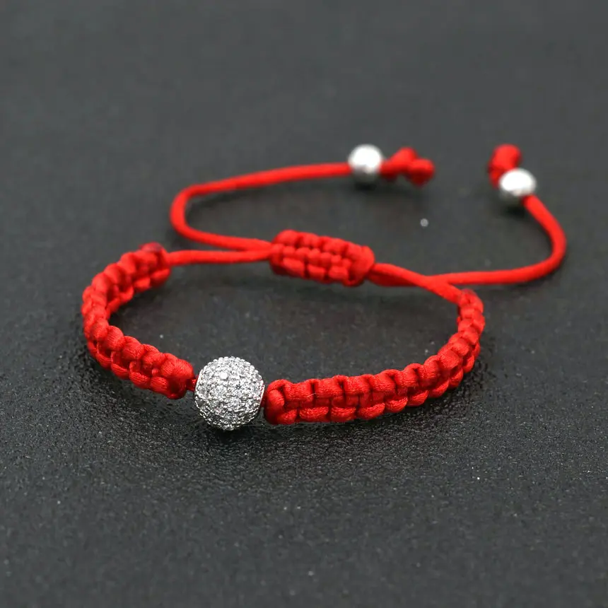 

Handcrafted Silver Color Micro CZ Crystal Ball Charm Bracelet For Women Red Thread Rope Braid Bracelet Girls Kids Lovers' Gift