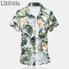 Для мужчин с цветочным принтом тонкие рубашки большой Размеры M-7XL Slim Fit квадратный воротник короткий рукав рубашки модная летняя одежда мальчиков G001