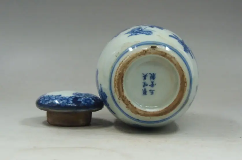 Изысканный Коллекционные вещи Китайский старый ручной синие и белые фарфоровые цветы Чай Caddy пот